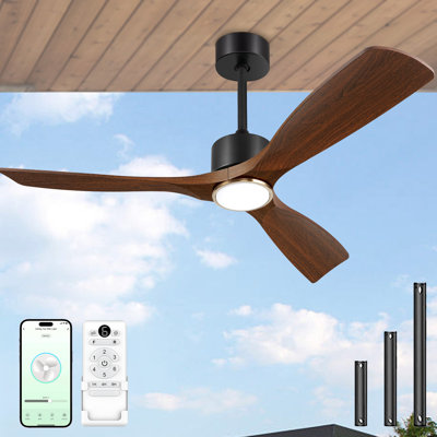 Ceiling Fan With Light And Remote Control, 60 Inch Outdoor Ceiling Fan For Patios, Bedrooms & Living Rooms -Dark Walnut