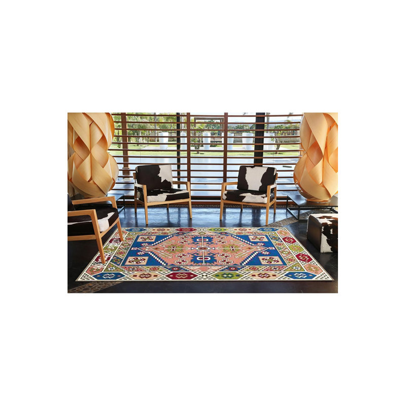 Machine Washable Geometric Patterned Blue Creative Decorative Area Rug, Rectangle 3'3" x 4'11" Rug Pad Included