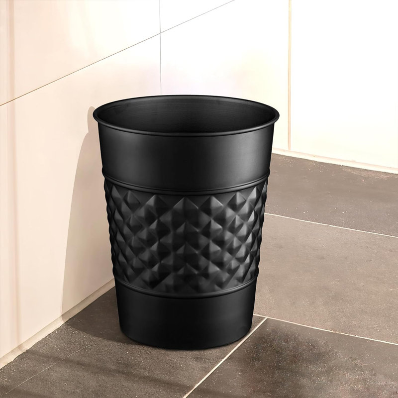 Geometric Embossed Metal 1.7 Gallon Waste Basket, Black