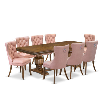 Ensemble de table de salle à manger 9 pièces comprenant une table rectangulaire et 8 chaises en polyester