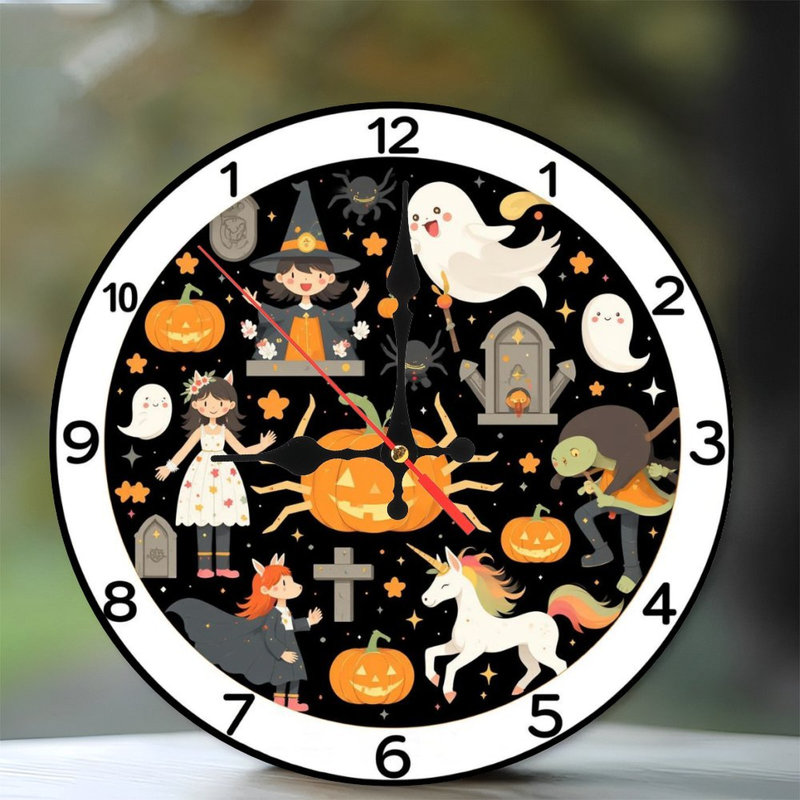 Horloge d'Halloween, personnages mignons, citrouilles