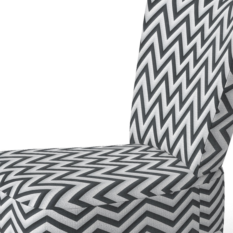 Gris, blanc, motif géométrique neutre à chevrons - Chaise d'appoint rembourrée moderne, chaise d'appoint à motif de chevrons