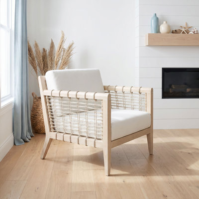 Fauteuil d'appoint Cantu en jonc de mer blanc et naturel vieilli