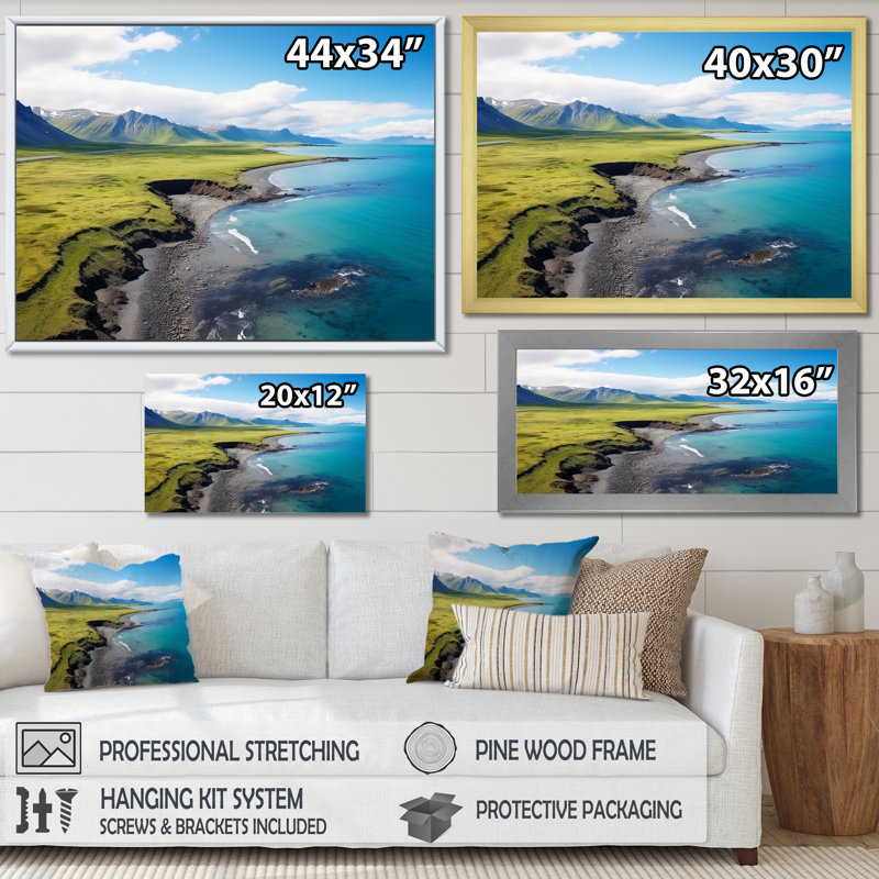 Vue aérienne de la plage en Islande IV - plage et océan, art mural, Toile tendue, H 12 po x l 20 po x P 1 po