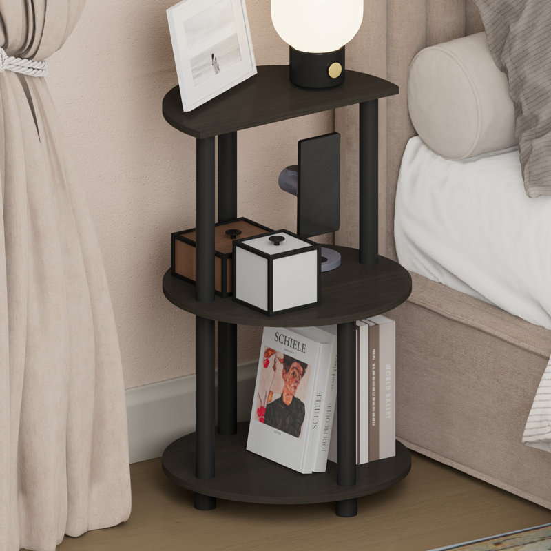 Furinno TURN-N-TUBE Night Stand, 3-Tier Round Nightstand, Half Round Table Top Bedside Table, Toolless Side Table, End Table with Open Shelf, for Bedroom, Living Room, Espresso