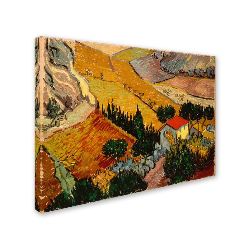«Landscape with House» par Vincent van Gogh, reproduction sur toile tendue, H 14 po x l 19 po