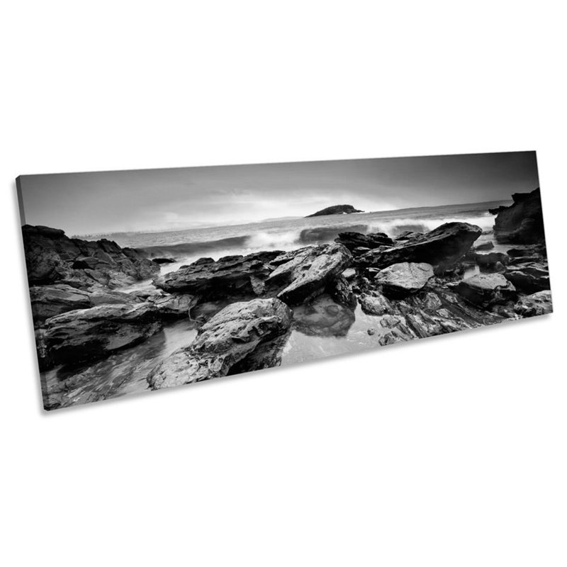 Sunset Beach Surf Rocks - Wrapped Canvas Panoramic Print, 60.96cm H x 182.88cm W x 4cm D
