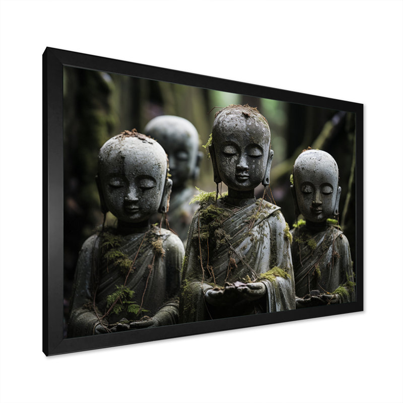 Japon Art Jizos Guardianship II - Japanese Canvas Art Print, H 30 po x l 40 po x P 1,5 po, Cadre simple noir