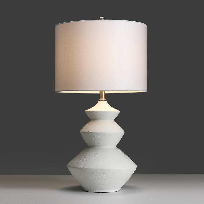 3-way White Ceramic Table Lamp With Drum Shade