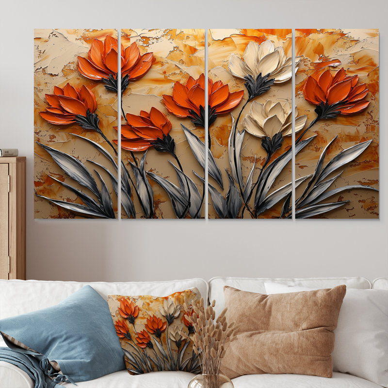 Burcott - Thistle Wall Art - ensemble d'art mural traditionnel 4 pièces, H 28 po x l 48 po