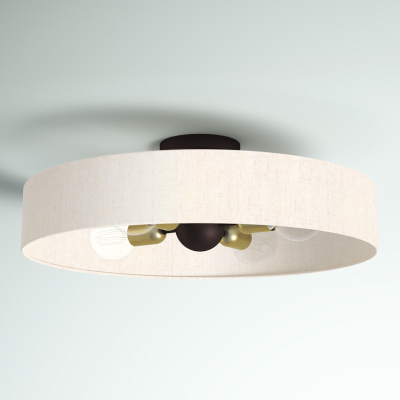 Ashtun Fabric Semi Flush Mount, Bronze/Antique Brass