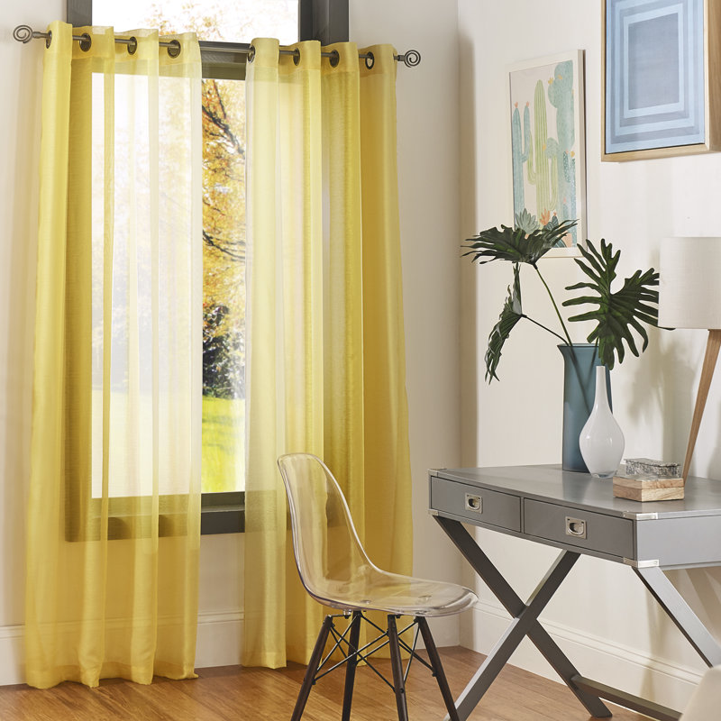 Carmille Semi-Sheer Grommet Curtain Panels, Bright Yellow, 54" W x 63" L