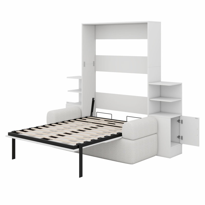 Canapé-lit combiné avec armoires de rangement encastrées, Blanc