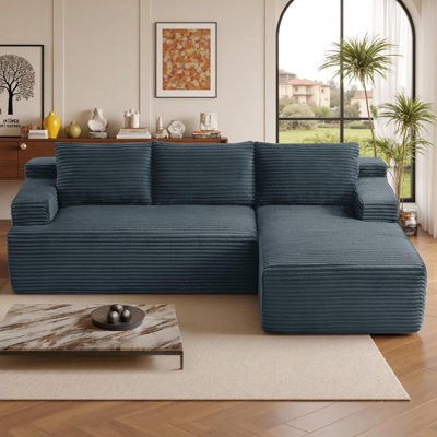 Boneless 96" Cloud Sectional Couch with L-Shaped Chaise, Corduroy Sectional Sofa with Ottoman, Boneless Couch with Deep Seat in a Box for Living Room, No Assembly Required