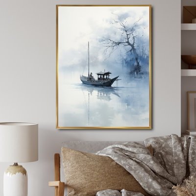 Art asiatique, bateau bleu - impression
