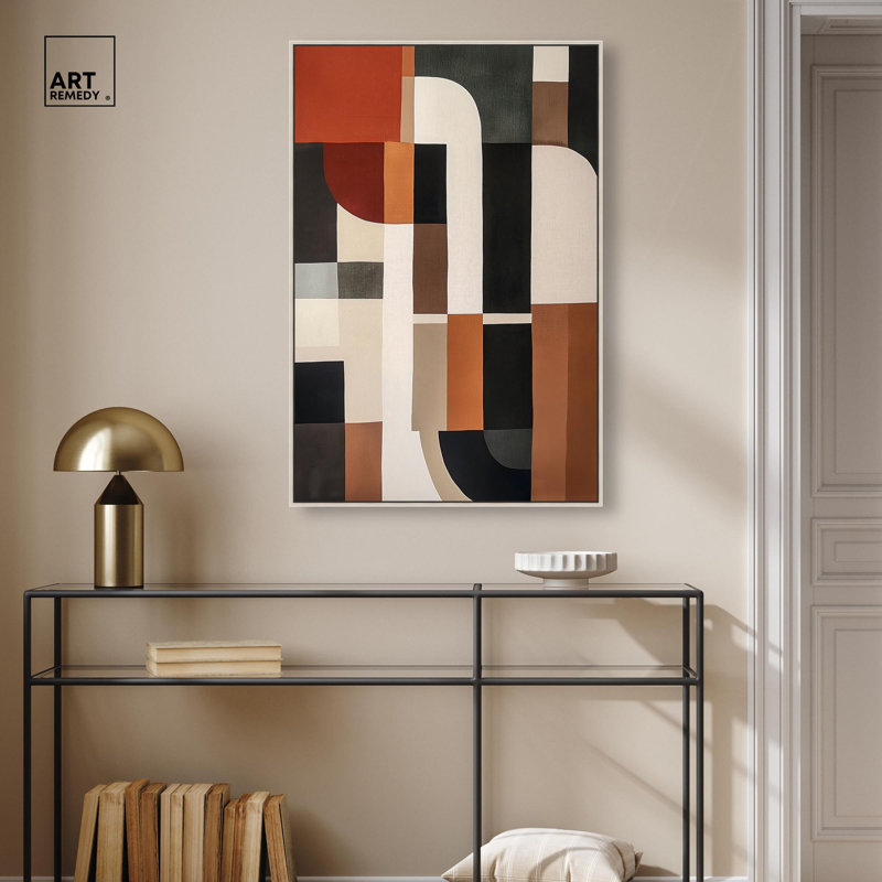 Jahns 'Abstraction II, toile par Art Remedy, H 55 po x l 37 po, Cadre flottant, Silver