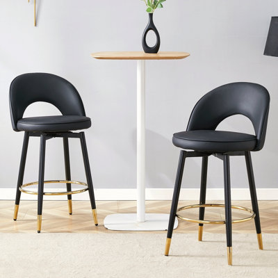 360 ° Rotatable Bar Chair.Modern PU Comfortable Upholstered Bar Chair With Smooth And Beautiful Metal Legs For Dining Room, Kitchen, Terrace And Guest Office Chair.Set Of 2.