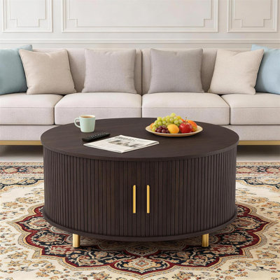 Table basse ronde avec rangement, table basse moderne Mid-Century 31,5 "avec porte coulissante incurvée à 360 °