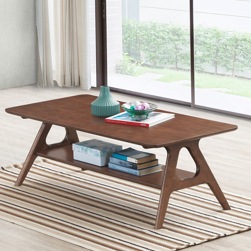 Table basse Mid-Century moderne en bois avec tablette