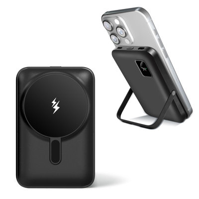  Power Bank, chargeur portatif 10000 mAh avec affichage à DEL, chargeur Magsafe avec support pliable, charge rapide 20W PD pour iPhone 17 16 15 14 13 12, noir