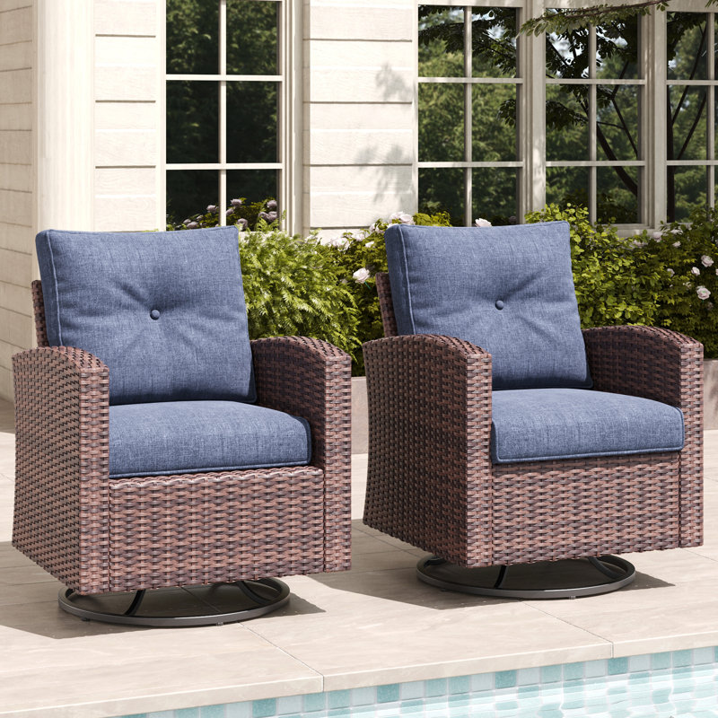 Red Barrel Studio® 2 Pieces Patio Furniture Set with Swivel Chairs, Rattan Wicker Rocking Glide Chairs, Navy