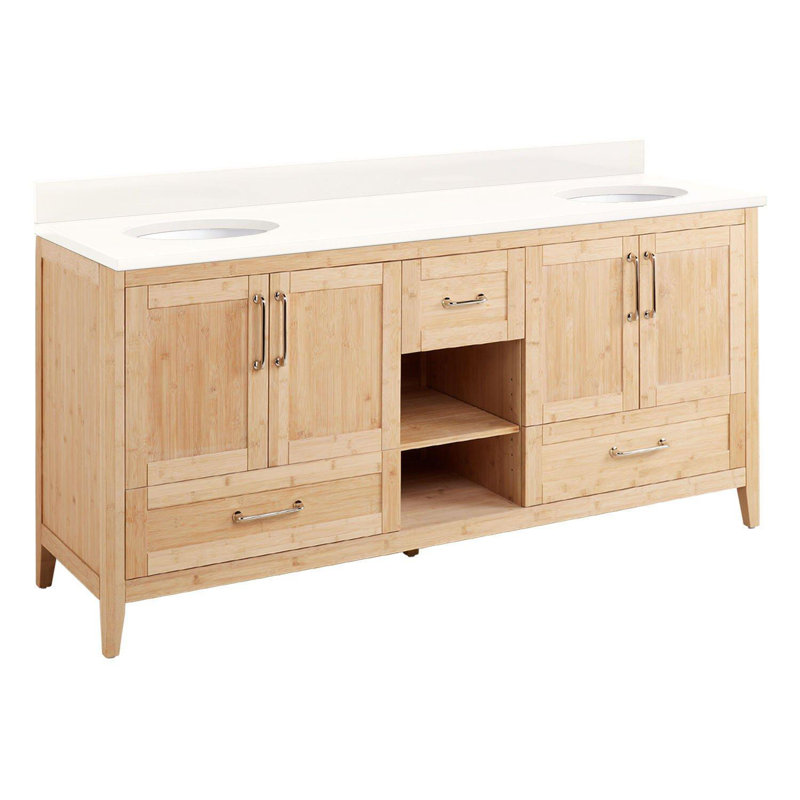72" Burfield Double Bathroom Vanity Set with Oval Undermount Sinks, Arctic White Quartz, White, 8" Widespread