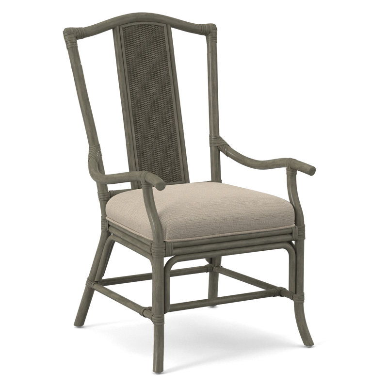 Drury Lane Slat Back Dining Arm Chair, Greystone, Light Blue Performance Fabric; 0851-55