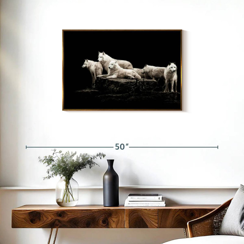Loups blancs, Cadre flottant doré, 31 po x 21 po