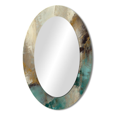 Beige And Green Forms In Painting I - Beige Modern Wall Mirror