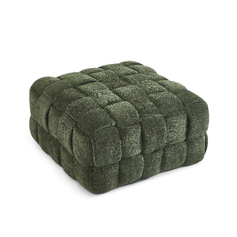 Repose-pieds rembourré surdimensionné en chenille pour salon et chambre à coucher, 17,3 po x l 33,9 po x P 33,9 po, Olive