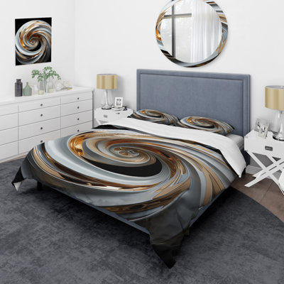 White And Gold Spiraling Abstraction - Abstract Spirals Duvet Cover Set