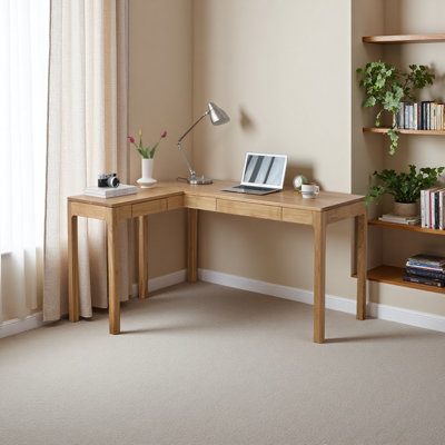 Bureau en coin en bois de chêne blanc massif en forme de L