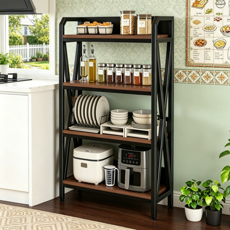 55''H Bakers Rack 4-Level Storage Shelves,Kitchen Storage Rack,Outdoor Shelf, (4 Shelves) 55.12"H x 33.46"W x 15.75"D