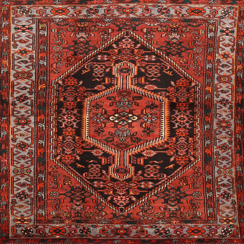 Tapis oriental oriental / noir / bleu, Carré 3 pi