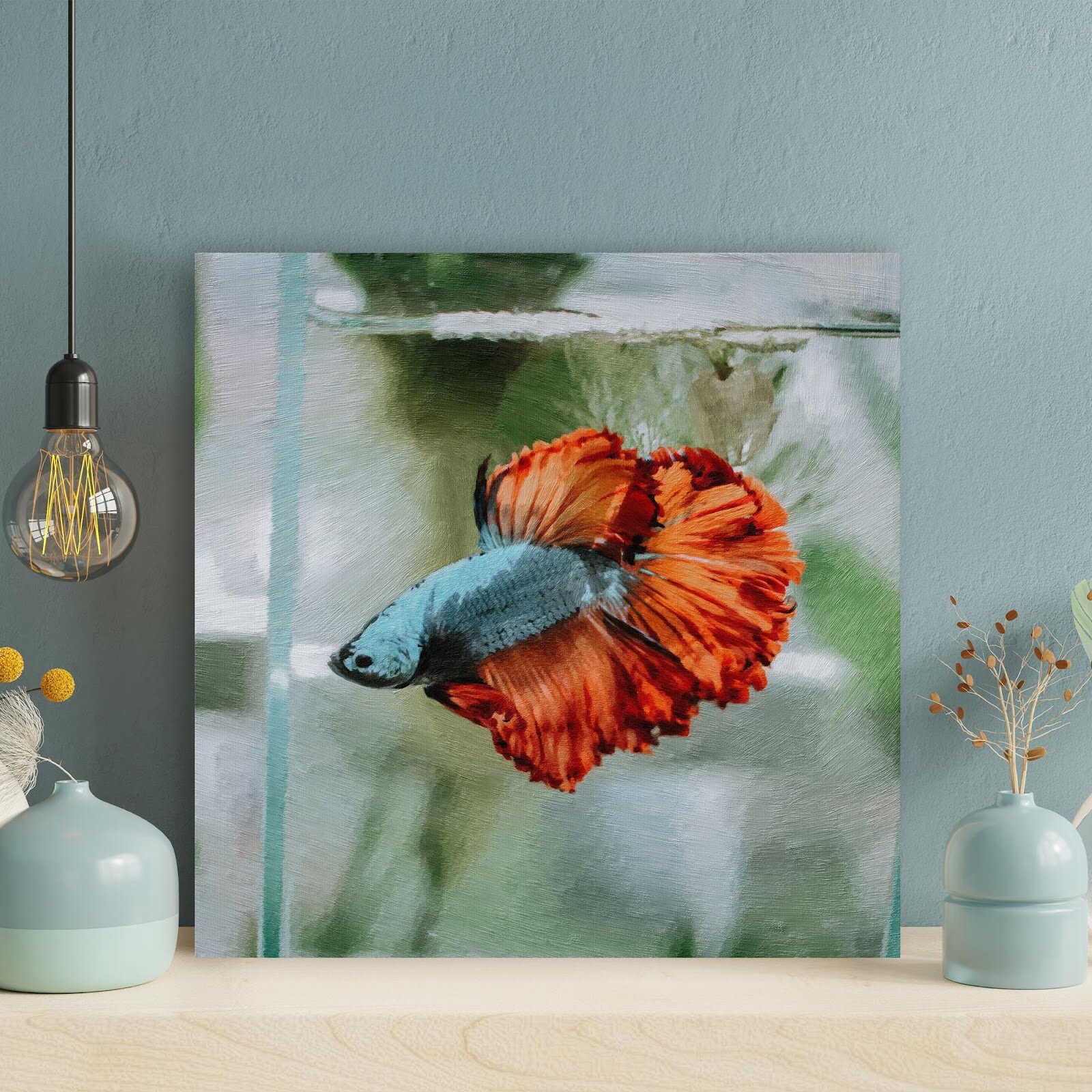 Red and Blue Betta Fish - Wrapped Canvas Painting Rosecliff Heights Size: 12 H x 12 W