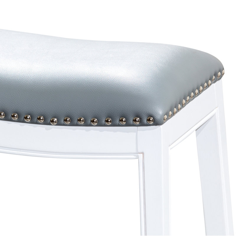 Tabouret de bar 30 po, cuir blanc et noir, rembourrage confortable, fabriqué en bois franc massif pour la cuisine ou le tabouret en finition, revêtement de siège, construction