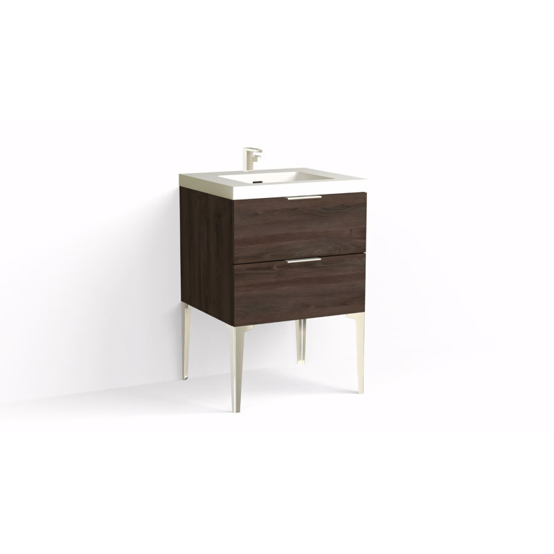 Avila 24" W Freestanding Single Bathroom Vanity with Dean Leg, Matte White/Single, Nocino, Polished Nickel
