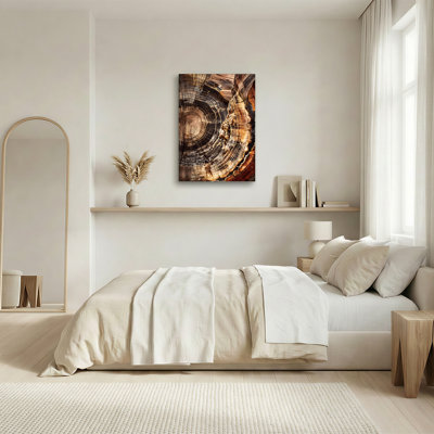 Art mural en bois pétrifié avec anneaux concentriques en toile brune et brune
