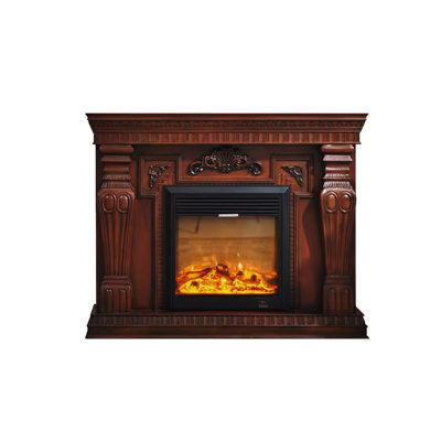 Nut-Brown Solid Wood Freestanding Fireplace