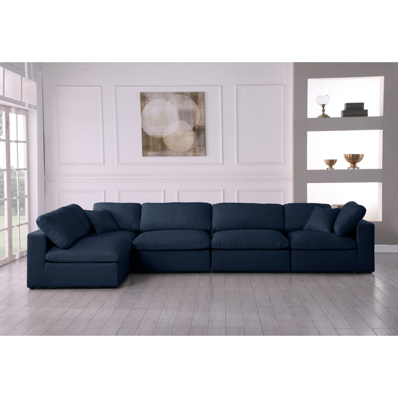 Canapé modulaire Burrows, Tissu texturé en lin bleu marine