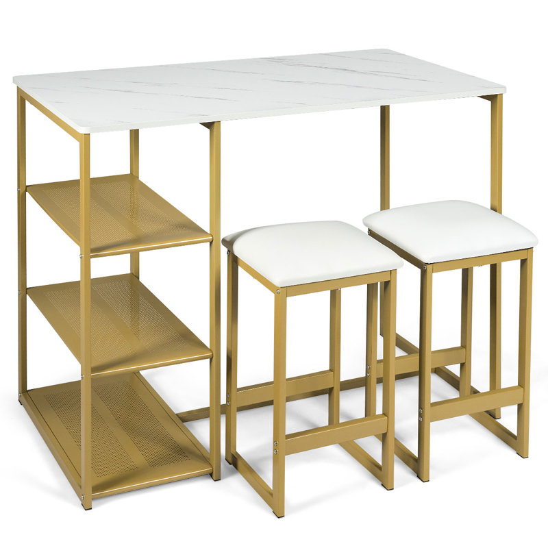 Heinrike Dining Set, White, White/Gold, Gold