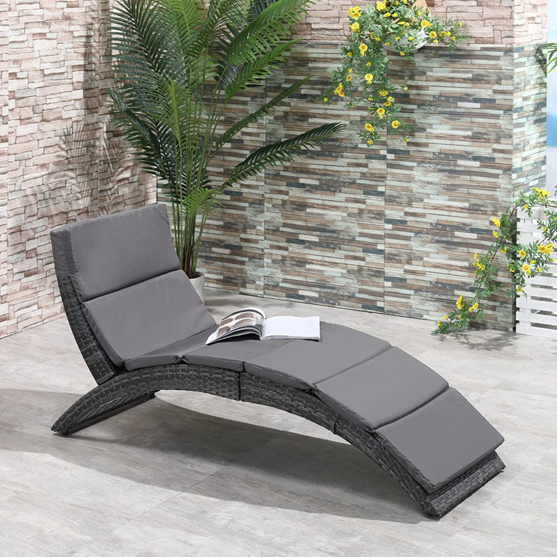 Aalayah Folding Sun Lounger with Soft Padded Cushion for Garden Grey