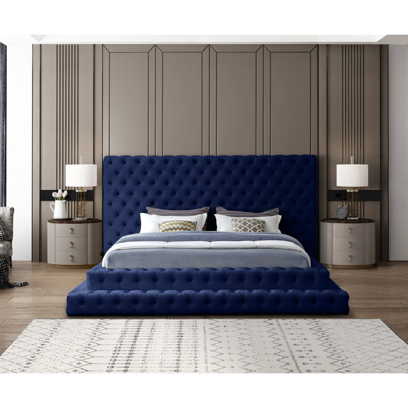 Lit en velours Dymphia Revel, Très grand, Velours marine