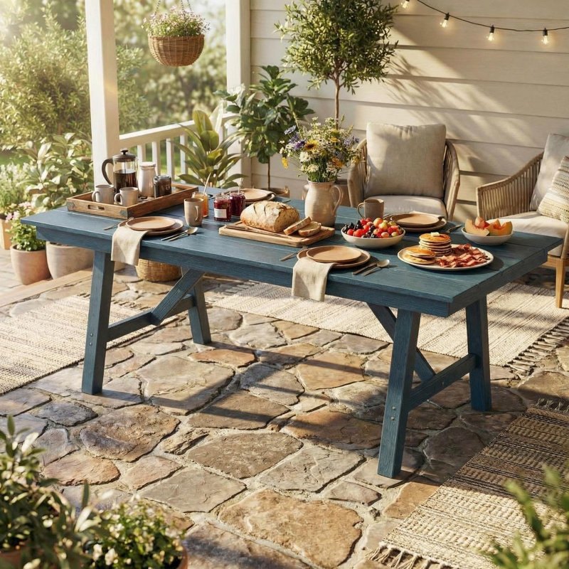 Table de salle à manger d'extérieur pour 4-6, table de jardin en PEHD de 66,9 po, Marine