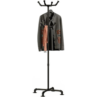 Portemanteau industriel en tubes métalliques, arbre à vêtements autoportant avec 6 crochets, cintre robuste pour entrée, noir
