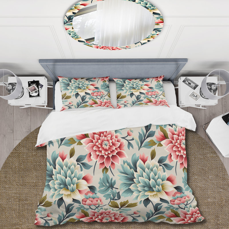 Ensemble de housse de couette en microfibre rose et vert Ethno Damask, Housse de couette pour très grand lit et 2 très