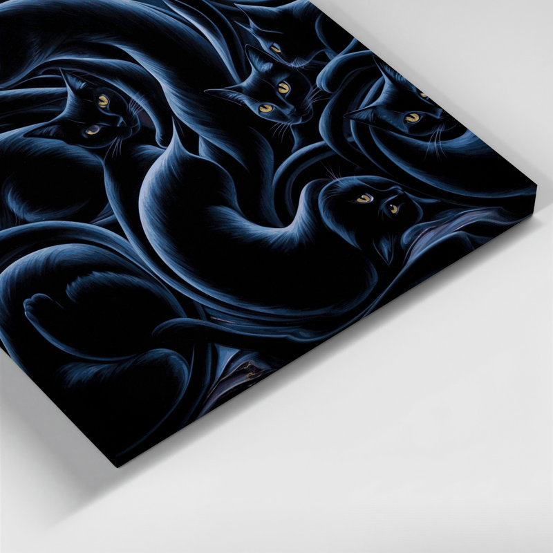 Art d'Halloween chats noirs sur toile grise, H 12 po x l 18 po