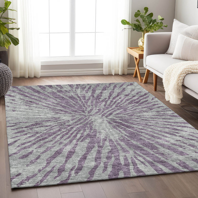 Premium Machine Washable Prisco Purple Rug, Rectangle 5' x 7'6"