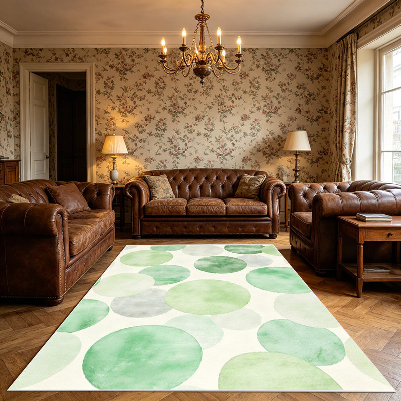 1PC watercolor sage green grey circle dot area rugs for Living Room, Soft, All seasons, Easy-maintain, Washable Indoor mat, Farmhouse suitable for dining table, bedroom, entryway, kitchen, home office, patio, hallway, Home Decor, Outdoor Decor.
