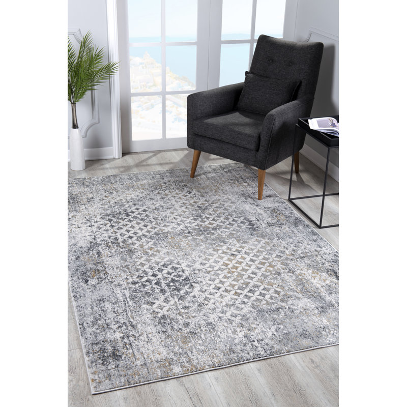 Tapis intérieur / gris 4 pi x 6 pi (3 pi 9 po x 5 pi 6 po) à motif géométrique délavé gris / rouge Aurelia